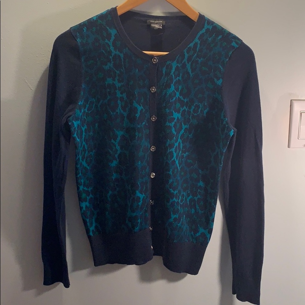 Ann Taylor navy & turquoise cardigan